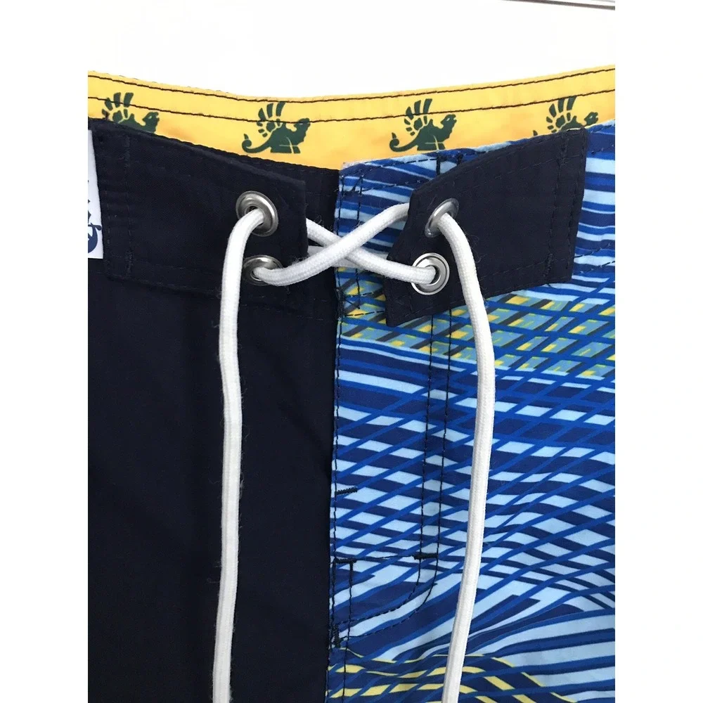 Corona Mens Board Shorts Blue Spellout Swim Beer Drawstring Pocket Sz L Flaw
